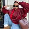 Пальто Yousheng Lady Retro, однотонное, с отложным воротником, застежкой-молнией, эластичными манжетами и подолом, из искусственной кожи, для мотоцикла, для путешествий на открытом воздухе