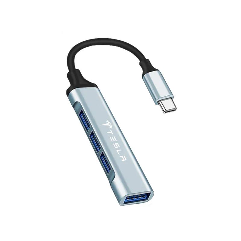 Car Sticker Tesla Car USB Type-C to 4 Port USB HUB High Speed Adapter Accessories For Tesla Model-Y Model-3 Model-X Model-S Cybe