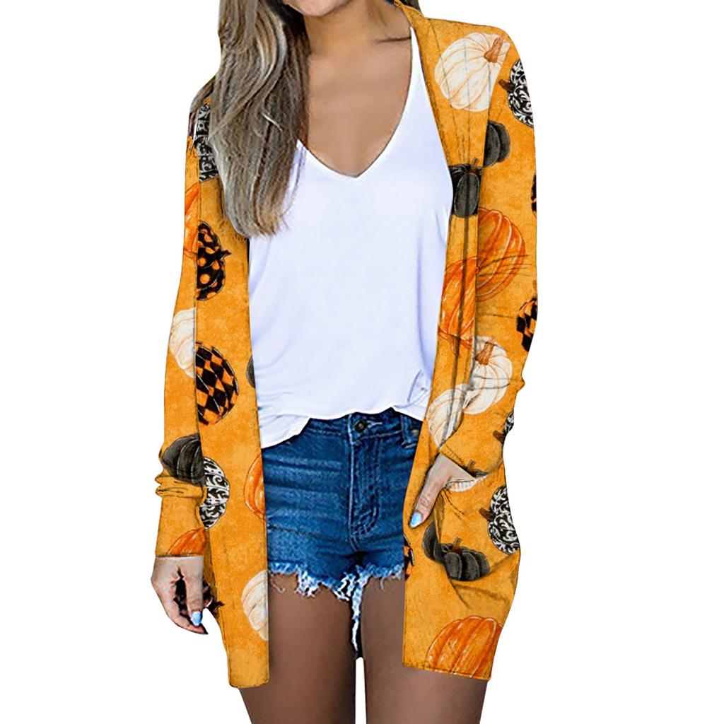 Women's Fashion Halloween Print Long Sleeve Loose Casual Cardigan Tops