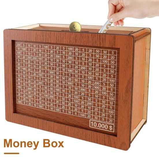 Wood Money Box with Counter Large Capacity Piggy Bank Coin Cash Container Kids Adults Money