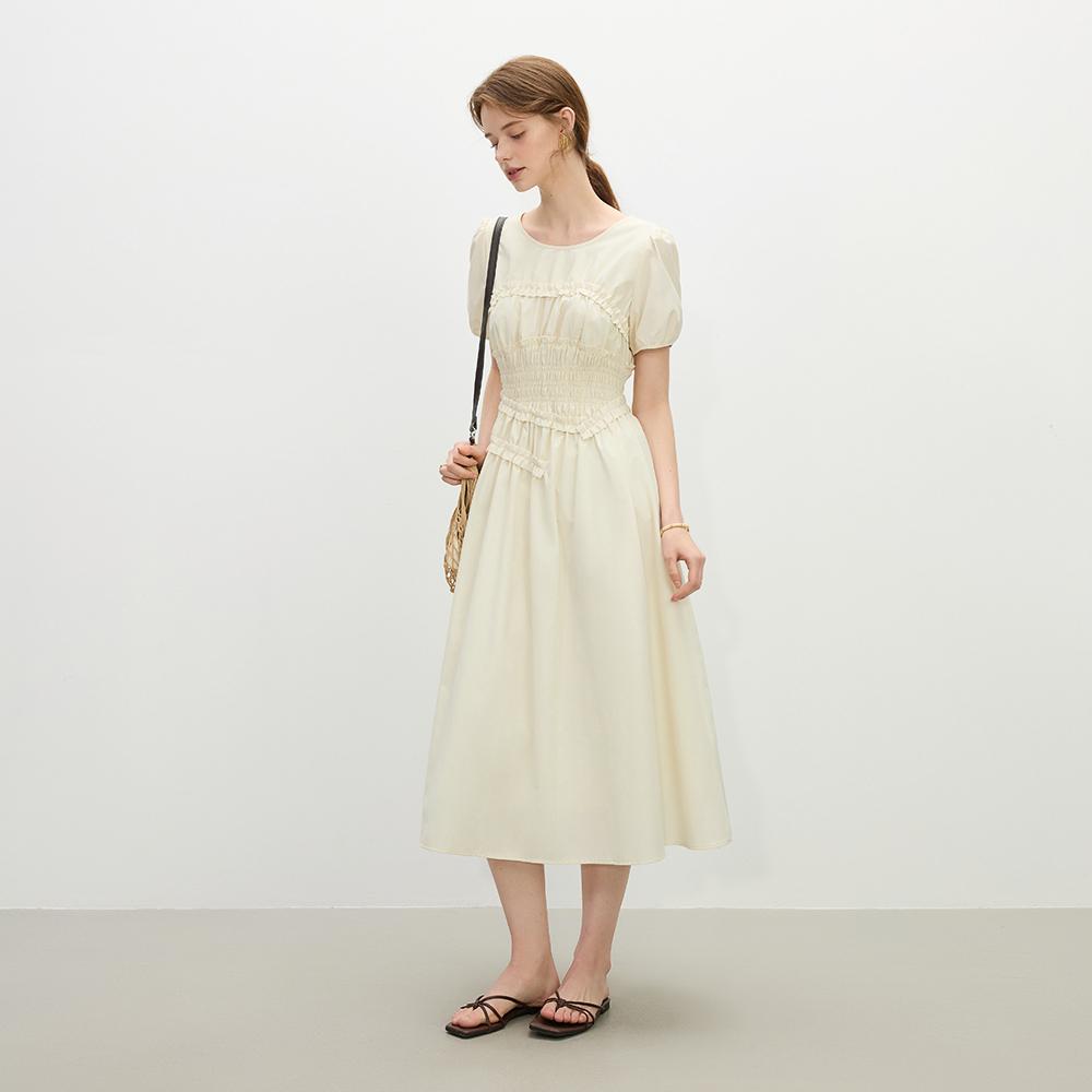 Wednesday Delight Wd_Slim Pleated Puff Sleeve Dress_2Color