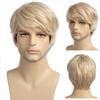 Mens Curly Wig Short Blonde Wig With Bangs Layered Wave Synthetic Hair for Male Cosplay Daily Heat Resistant Fibre Wig