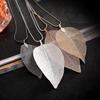 European & American Gold-Plated Natural Leaf Long Necklace - Simple Statement Piece