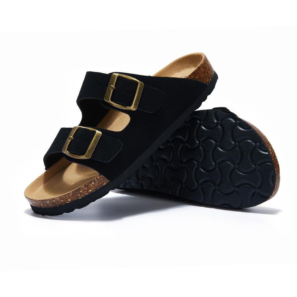 Модные матовые кожаные летние мужские пробковые шлепанцы для улицы, пара, на плоской подошве, противоскользящие пляжные сандалии