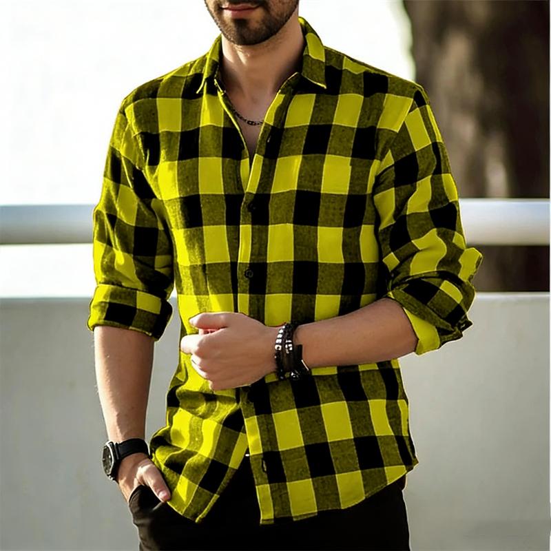 Breathable Comfort Long Sleeve Shirts For Men, Relax Fit Full Buffalo Check Grid Collared Tops