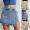 Mini Denim Skirt Shorts Women A-line Fake Two-piece High Waist Tummy Control Slim Vintage Summer Asymmetrical Streetwear Student Shorts