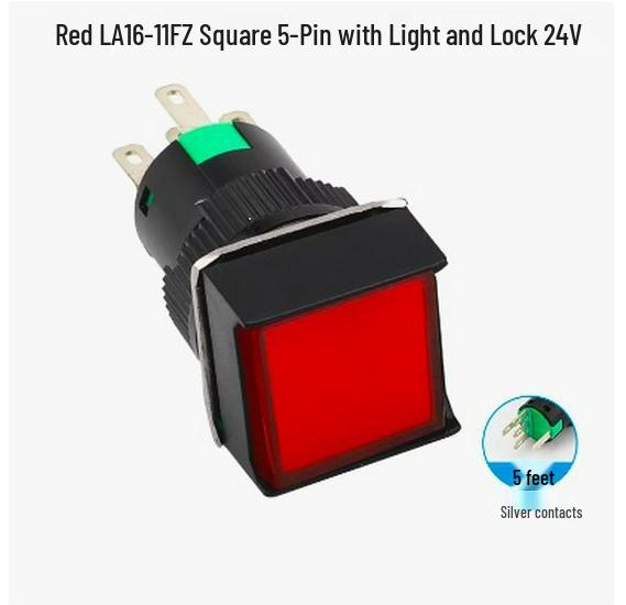 Square Button Switch, LA16-11FZ, 16mm, 3/5-Pin, 12V/24V, Self-Reset/Locking, with Light