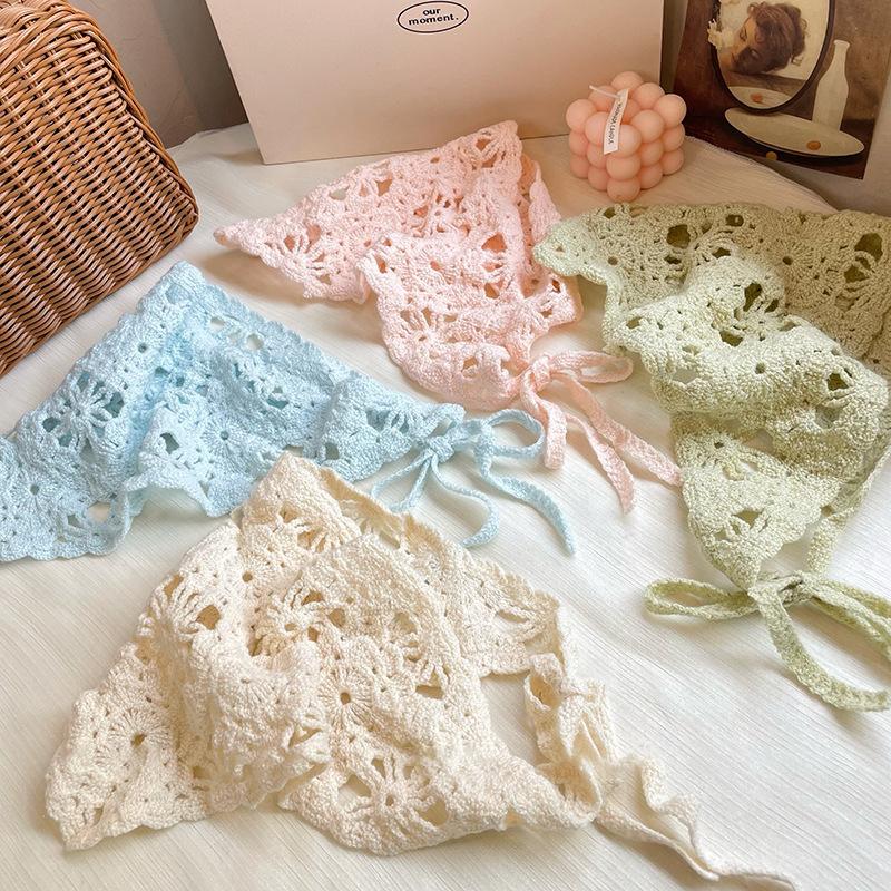 Модный вязаный платок, шапка, французский пасторальный стиль, треугольная повязка на голову, ручная работа, повязка на голову, полотенце, ретро-цветок, платок на голову