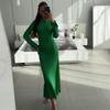 2024 Autumn European & American Solid Color Round Neck Slimming Long Sleeve Bodycon Dress for Women