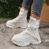 Chunky Platform Vulcanized Shoes Women 2024 Spring Lace-Up Non-Slip Motorcycle Boots Woman Breathable Thick Bottom Ankle Boots