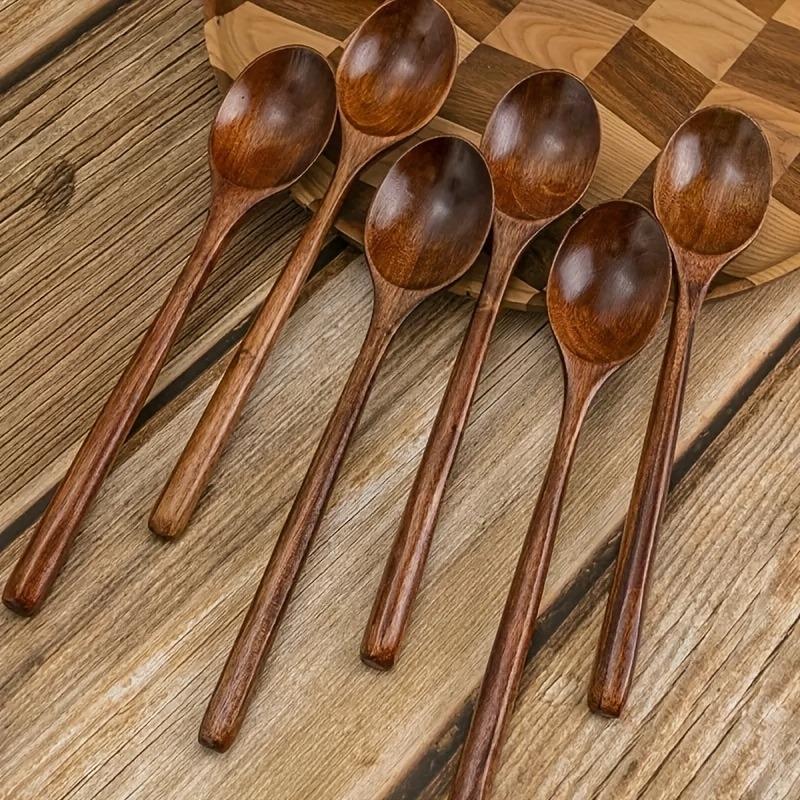 6 шт./набор Стиль Деревянная ложка Длинная ручка Суповая ложка для еды Рамена и питья Супа Высокоценная деревянная утварь для Сухого риса