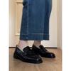 Cowhide Version~ Leather Round Head Retro Small Leather Shoes Women's British Style Black Platform Lazy Single Shoes Thick Heel Loafers
