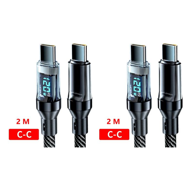 120 Вт 6A USB-кабель типа C-Type C для быстрой зарядки USB-кабель для передачи данных USB C со светодиодным дисплеем для Xiaomi Samsung Huawei