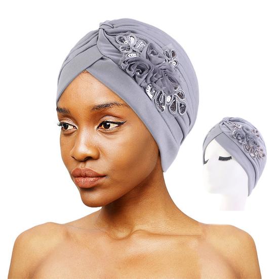 Women Hat Good Stretch Wind-proof Tear-resistant Anti-shrink Brimless Warm Sequin Trim Flower All Match Turban Hat Fashion Accessory
