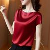 Женский летний прохладный гладкий короткий рукав круглый вырез большой размер короткий рукав однотонный деловой короткий рукав