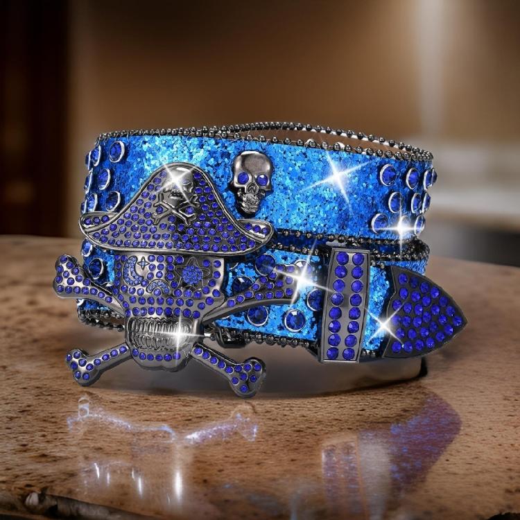 Rhinestones Studded Pirate Buckle Belt for Adult Teens Street Waistband for Pants Shimmering Waiststrap Waist Ornament