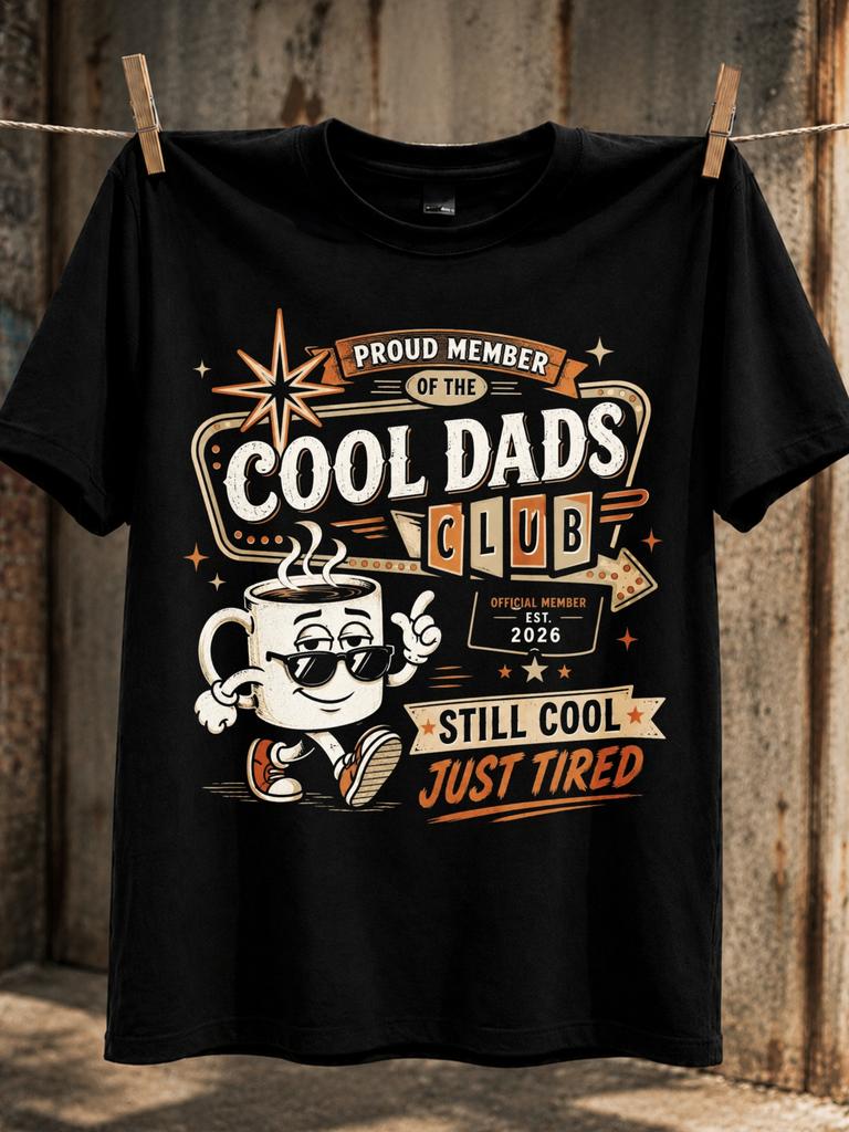 Cool Dads Club Still Cool Just Tired Retro Coffee Cup And Orange Cream Lettering Distressed Vintage Unisex All Tshirt