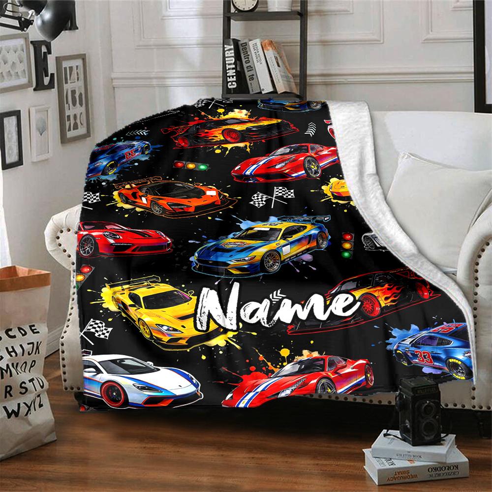 Custom Name Racing Theme Printed Blanket - Perfect for Couch, Bed, Travel & Outdoor Use | Machine Washable, Cozy & Durable.
