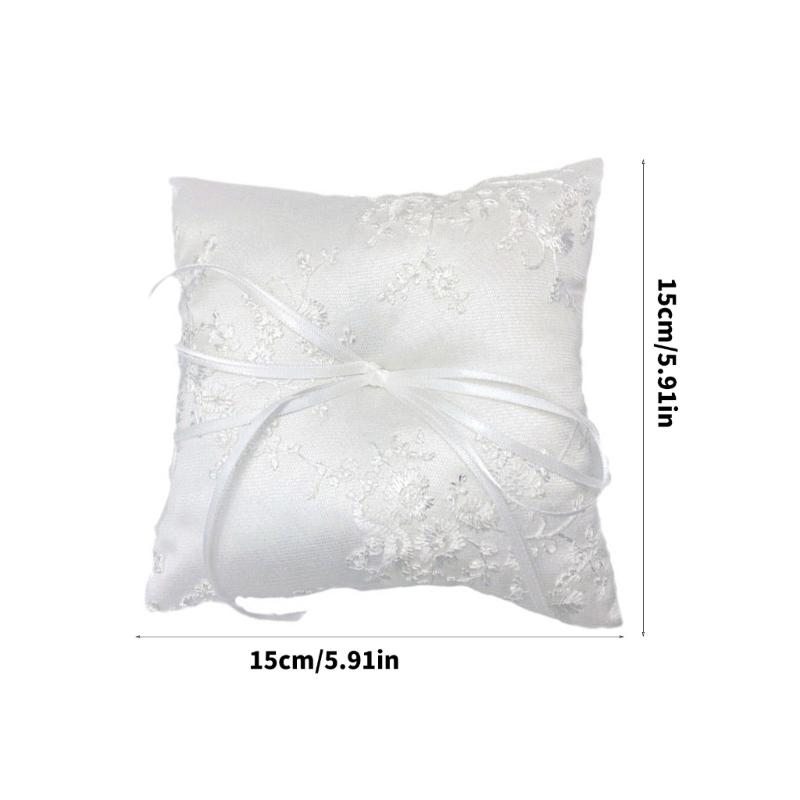 Романтическая вышитая кружевом подушка для колец для свадеб, из прочных тканевых материалов, с ручными бусинами и тюлевой отделкой