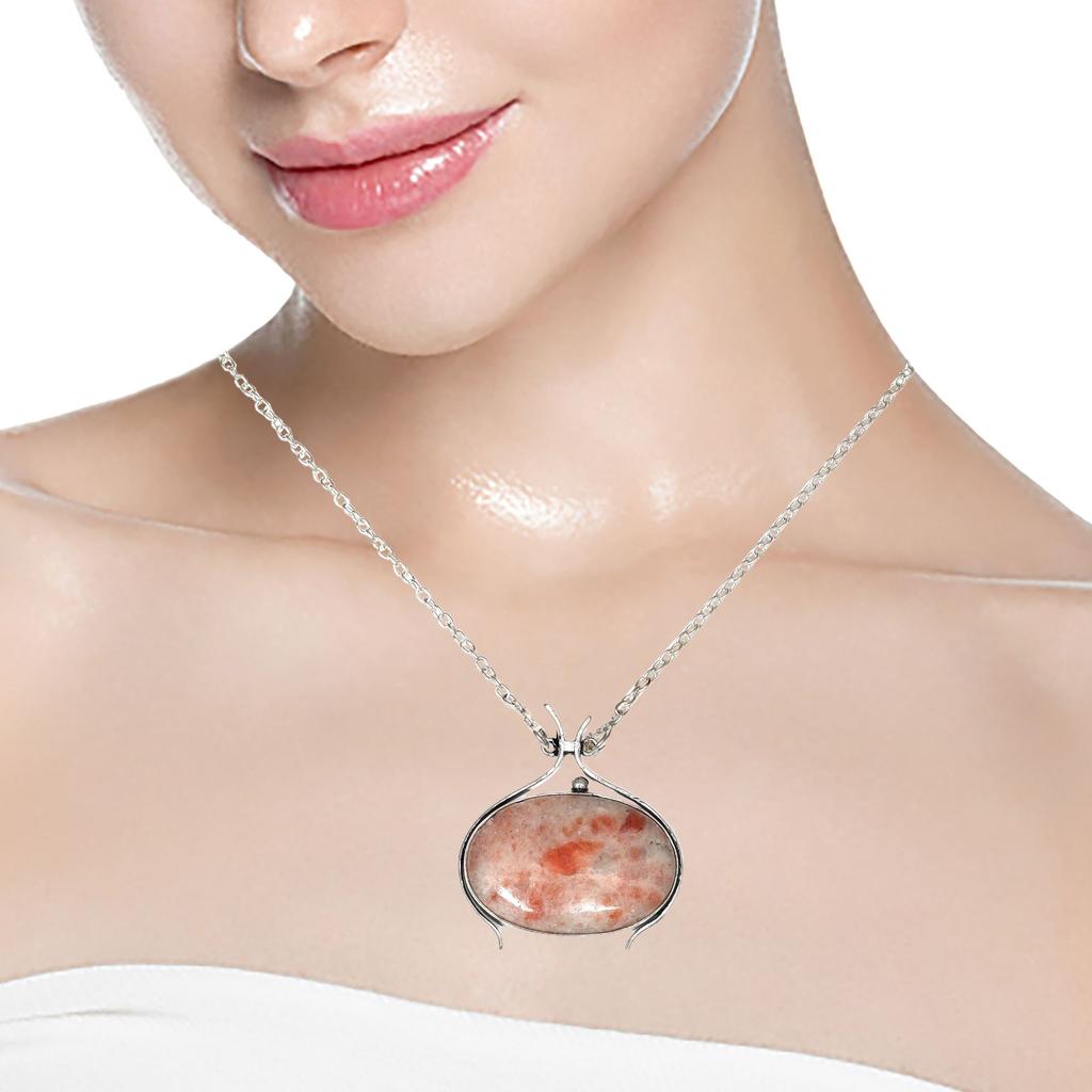 Sunstone Gemstone Mother's Day Ethnic Handmade Silver Jewelry Necklace 20 In