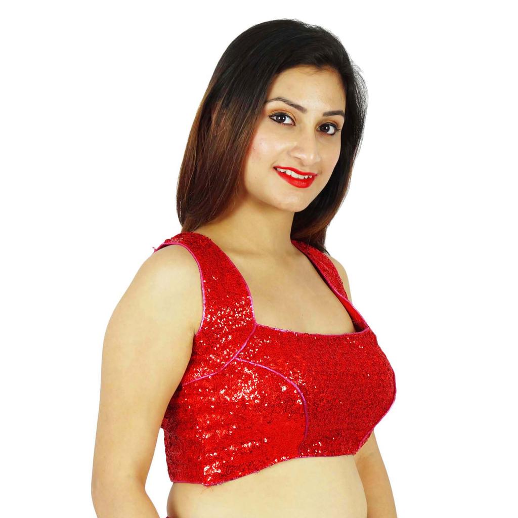 Плотные блестки Bollywood Choli Ready-Made Women Wear Red Blouse Crop-Top