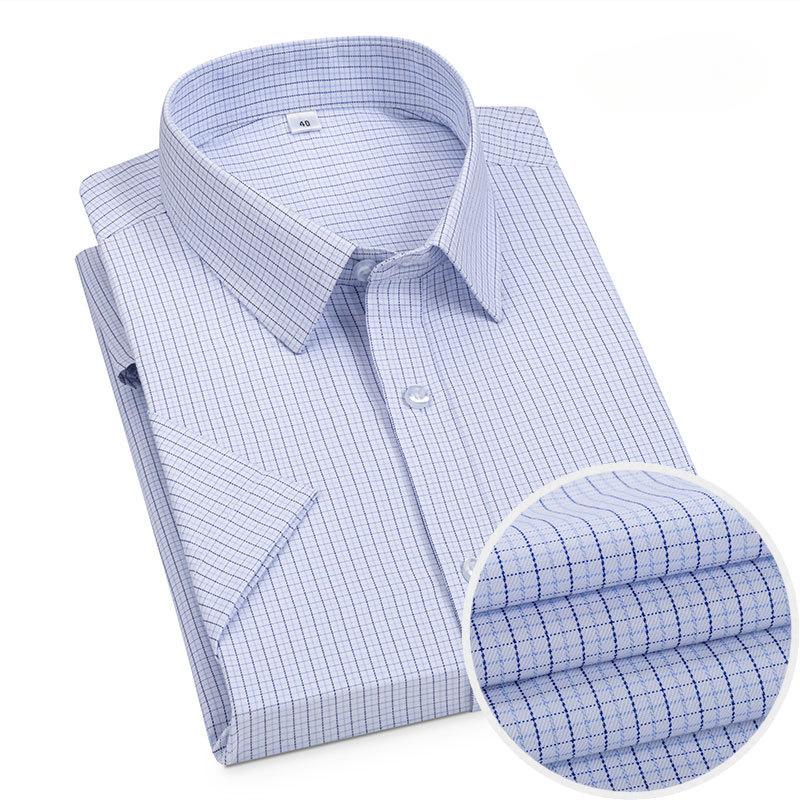 Plaid Shirt Men's Short Sleeve Non-Ironing Summer Business Casual Men's Elbow-Sleeved Top Shirt