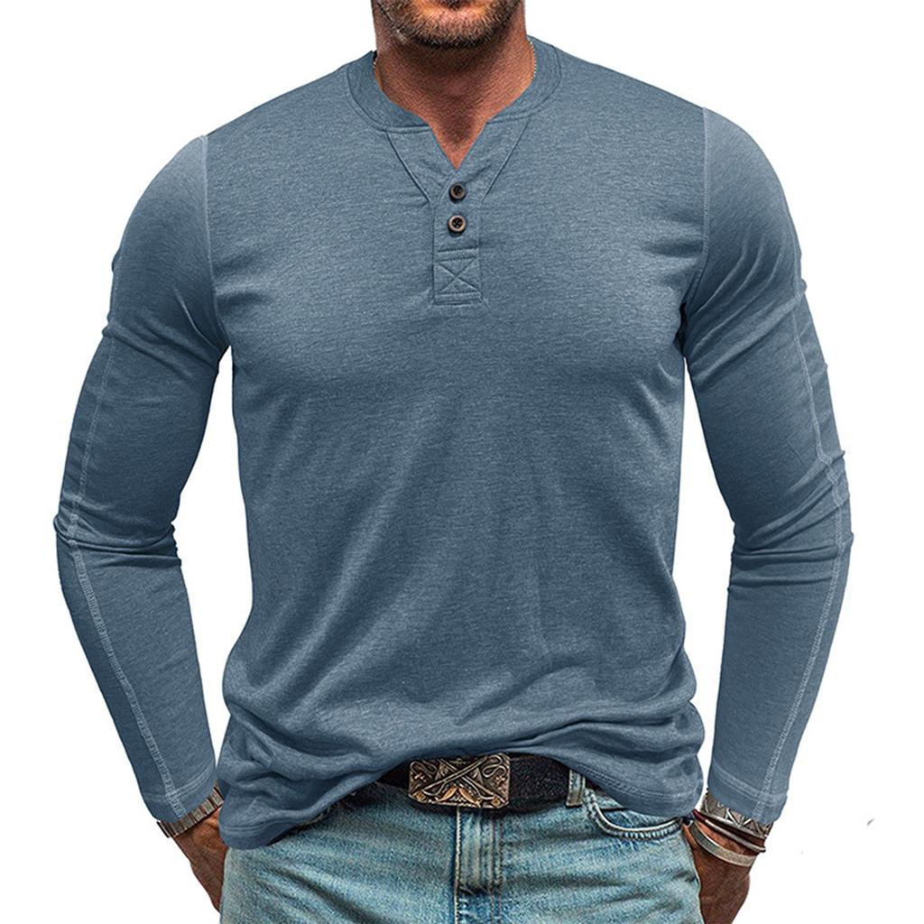 Men's Round Neck Long Sleeved Button Down Shirt Base Men's T-shirt