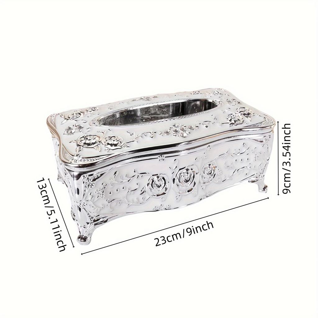 [Коробка для салфеток с узором розы] Роскошная коробка для салфеток с золотым покрытием - Узор розы, Европейский и американский стиль - Подходит для разных комнат и случаев