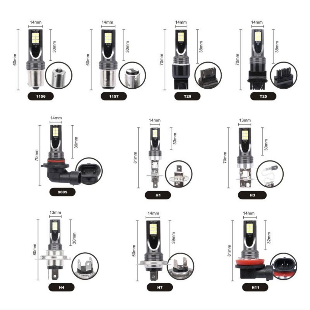 2Pcs Fog Lights 30SMD H1 H3 H8 H9 H11 LED Car Light Auto H1 H3 H8 H9 H11 Auto Fog Lamps 9005 9006 HB3 HB4 Light 12v 24V 80W