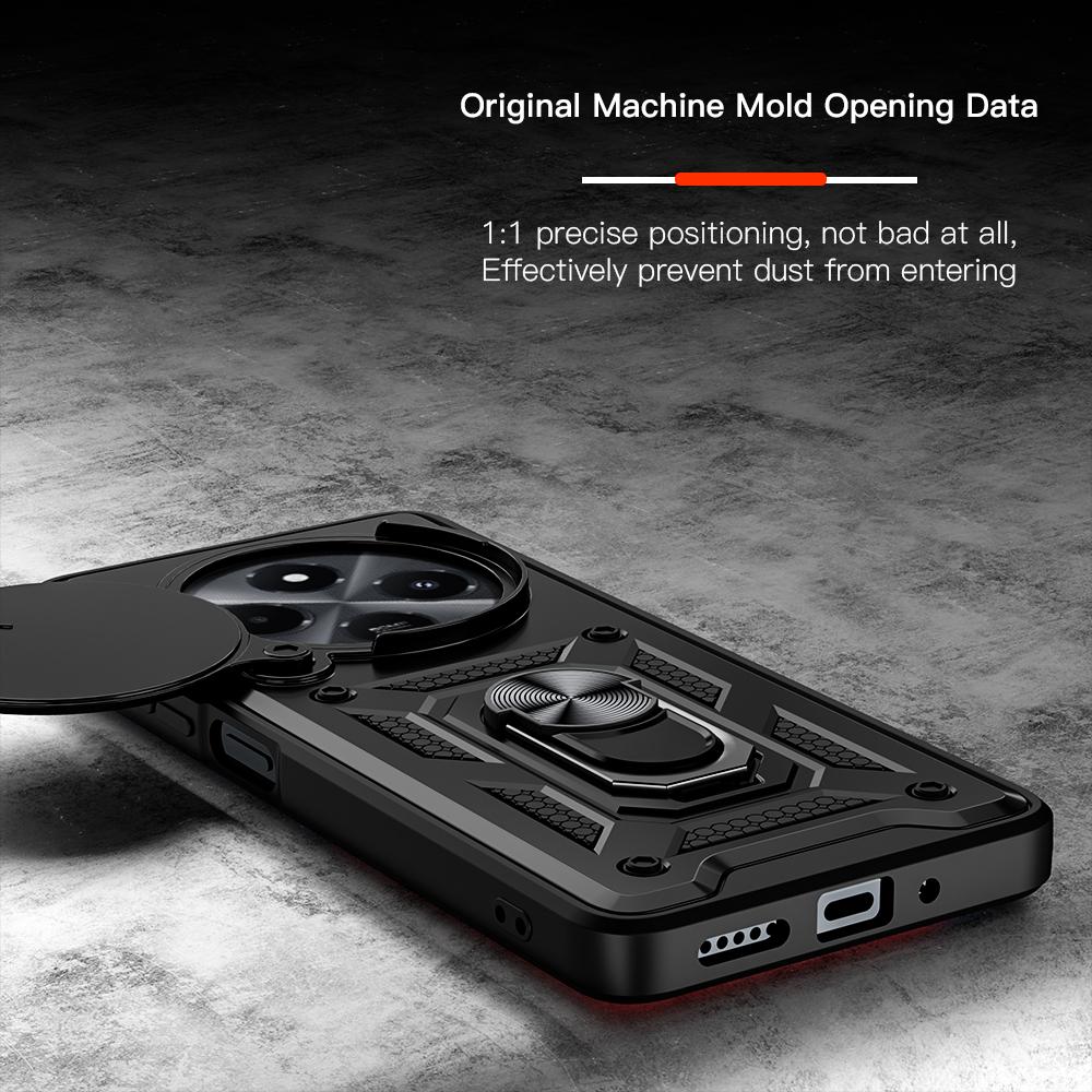 KEYSION Противоударный чехол для Xiaomi Redmi 14C Silicone+PC Slide Camera Lens Protection Ring Stand Phone Cover для Redmi 14C 4G