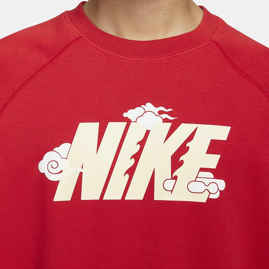 Nike Осень-зима 23 Год Дракона CNY Series Логотип Флисовая толстовка с круглым вырезом Детские топы University-Red FZ6374-657