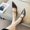 G430-1 Korean Version Thick Heel Mary Jane Retro Women's 2025 New Autumn Pointed Head Shallow Mouth Retro One-word Strap Single Shoes