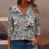 Women's T Shirt Tee Print Button  3/4 Sleeve Daily Weekend Fashion Basic V- Neck Regular Top