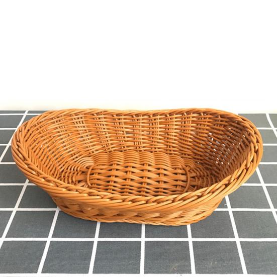 Storage Basket Food Grade Quick Drainage Oval Safe Curved Artificial Rattan Braided Food Basket Household Supplies