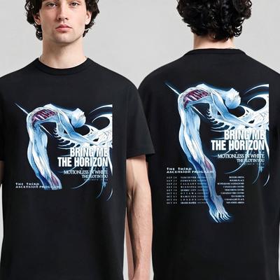 BMTH Bring Me The Horizon Футболка с принтом Third Ascension Tour На спине даты тура Унисекс Оверсайз Для фанатов Metalcore Короткий рукав