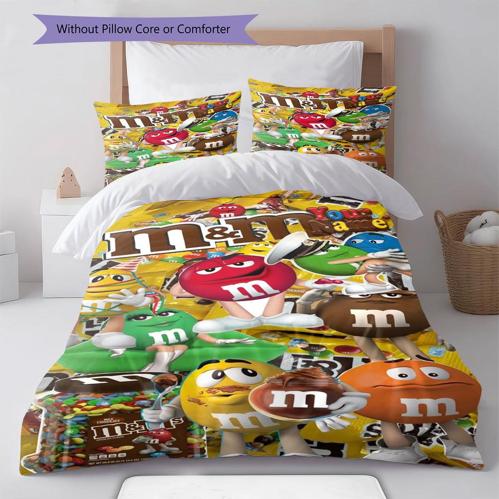 M&M's Custom Name Pattern Bedding,Quilt Set Quilt Cover Pillowcase Home Birthday Gift(1 * duvet cover + 2 * pillowcase, without core)