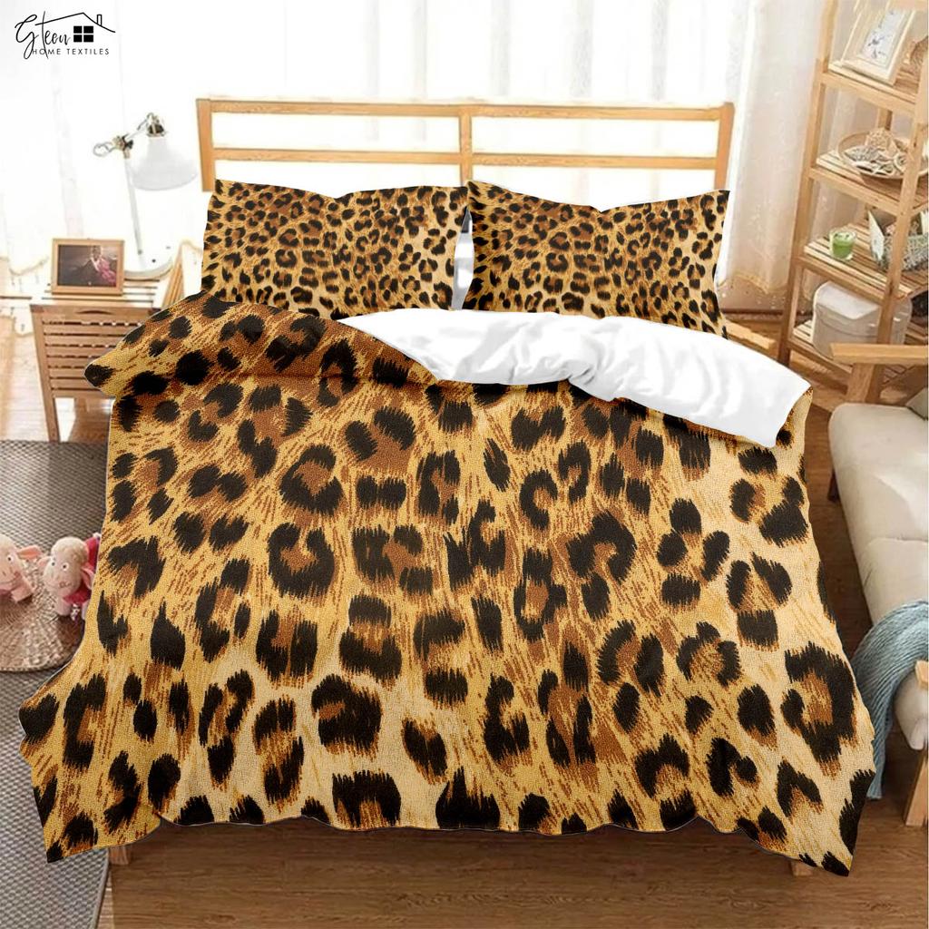 Vintage Animal Texture Leopard Print Bedding Set Soft and Comfortable Down Quilt Cover Set 3-piece Kids Quilt Cover Set