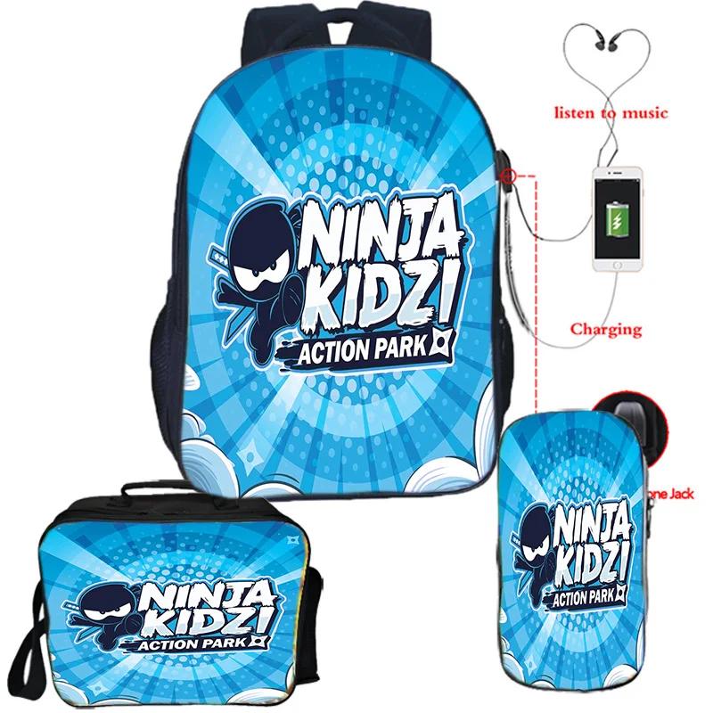 Мальчики Девочки Рюкзак NINJA KIDZ Школьный USB Сумка для книг Рюкзак Ninja Kidz Сумка через плечо Пенал Набор из 3 предметов Школьные сумки Лучший подарок