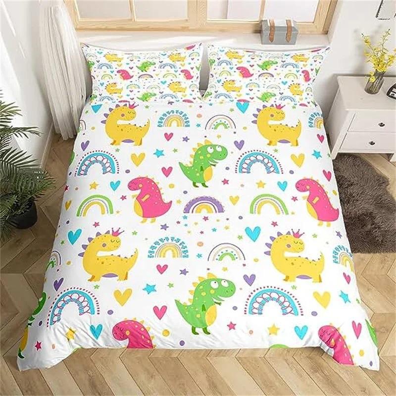 Home textile three-piece color little rainbow cartoon digital printing quilt pillowcase bedding