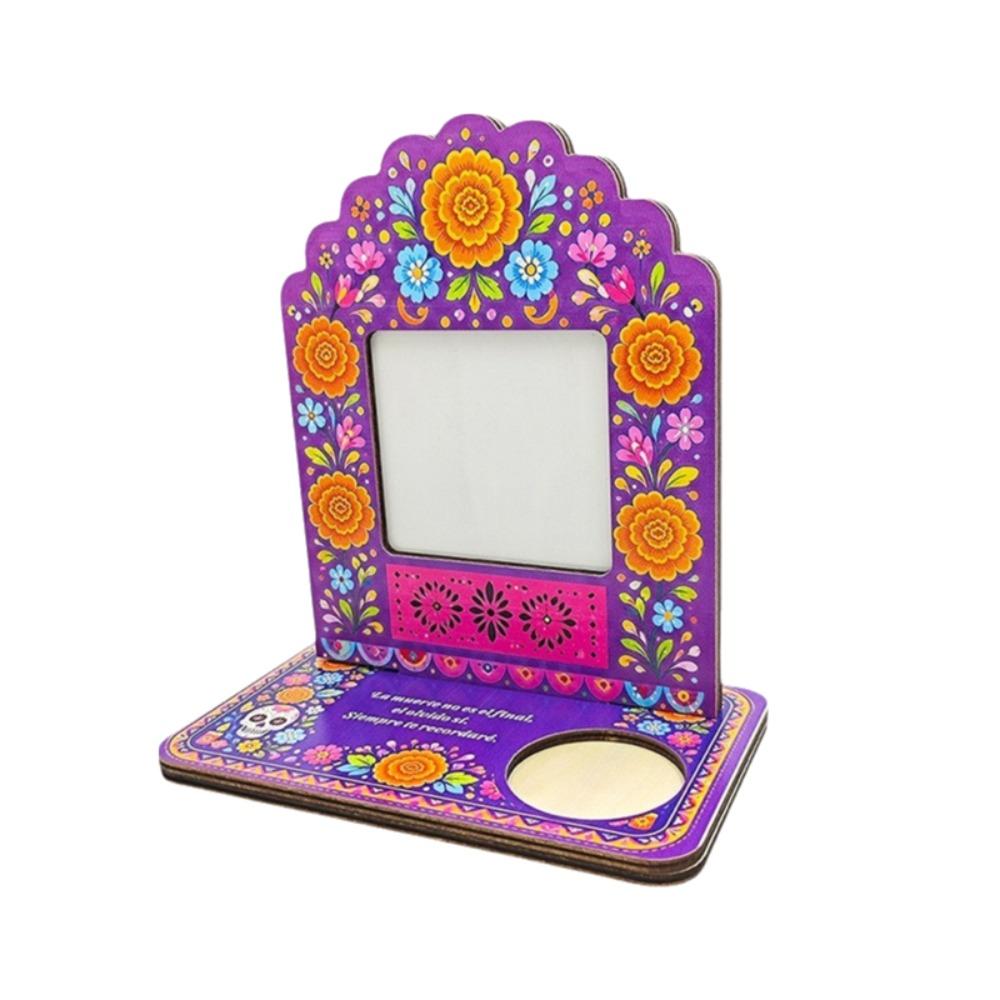 Mexican Style Halloween Photo Frame Skull Marigold Pattern Desktop Photo Display Rack Living Room