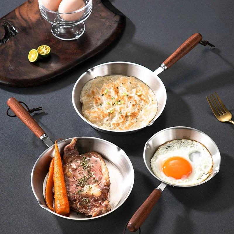 304 Stainless Steel Mini Frying Pan Family Fried Egg Breakfast Pan Dormitory Induction Cooker Small Frying Pan