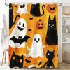 Halloween-themed Ghost Black Cat Pumpkin Halloween Shower Curtain Decorative Waterproof Bath Mat Bathroom Accessories Orange Y