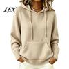 Women Knit Hoodie for Fall Winter, Long Sleeve Pullover Sweater Warm Winter Outfits with Front Pocket, Solid Color Casual Hooded Top Outerwear Pocket