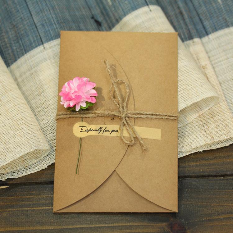 5pcs Vintage Kraft Paper Handmade Dried Flower Greeting Cards Creative DIY Blessing Cards for Christmas Business Festive Gifts