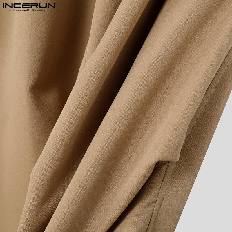 Men Waist Incerun Pants Elastic Casual Ruffled Long Straight Trousers With Pockets