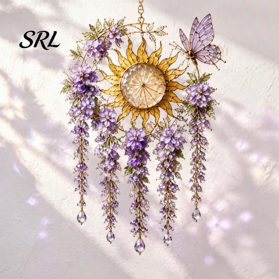 Memorable Gift for Garden Lovers Acrylic Flower & Sun/Moon Wind Chimes, Window Hanging Suncatcher Durable Chimes Living Room Balcony, Decorative