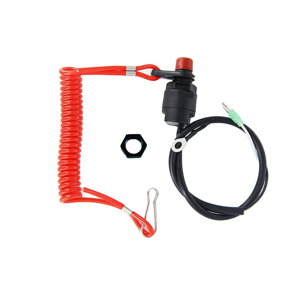 Boat Outboard Cut Off Engine Motor Kill Stop Switch W/ Red Safety Tether Lanyard