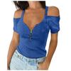 Women's V-Neck Solid Off Shoulder T-shirt Short Sleeves Blouse Plus Size Tops