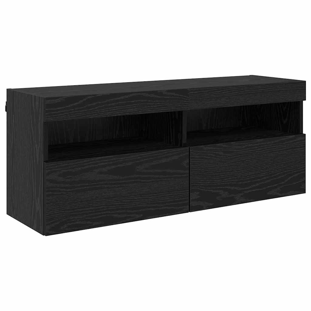 TV Wall Cabinet with LED Lighting Black Oak Effect 100 x 30 x 40 cm