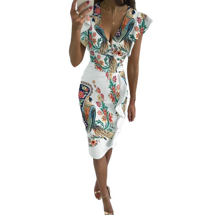 JKASHDK Women's Fashion Summer Spring Solid Color Print Short Sleeve V-Neck High Waist Casual Dresses